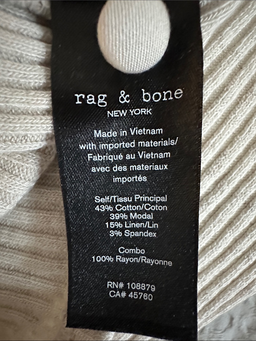 rag & bone Cream Ribbed High-Neck Tank - Picture 5 of 5